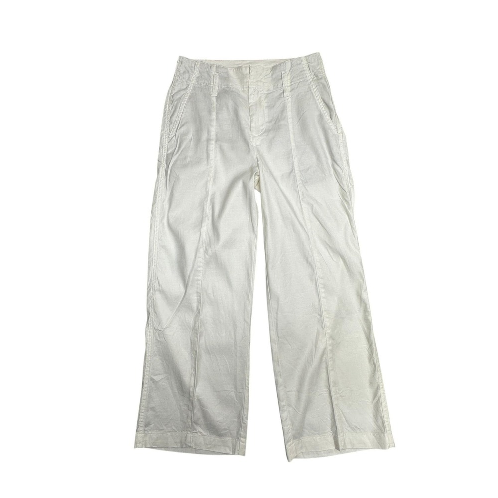 Level 99 Pants Womens 25 White Cropped Linen Lyocell Twill Relaxed Fit Zip